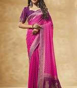 Pink Heavy Woven Georgette c Partywear Saree