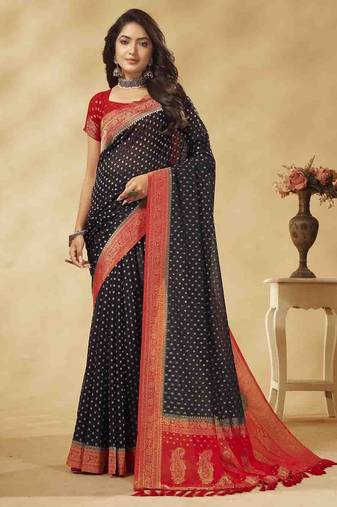 Black Heavy Woven Designer Georgette c Partywear Saree