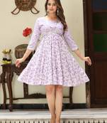 Veera paridhaan rayon printed pleated tunic short dress for women (purple)