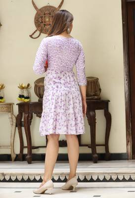 Veera paridhaan rayon printed pleated tunic short dress for women (purple) 5