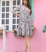 Veera paridhaan rayon printed pleated tunic short dress for women (grey)