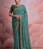 Green Traditional Lehariya Printed Smart Embroidered Lace Saree