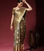 Grey Woven Silk Blend Party Wear Saree With Blouse