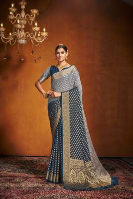 Blue Ethnic Zari Woven Saree In Georgette c Saree 1
