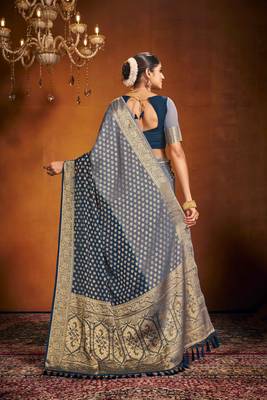Blue Ethnic Zari Woven Saree In Georgette c Saree 2