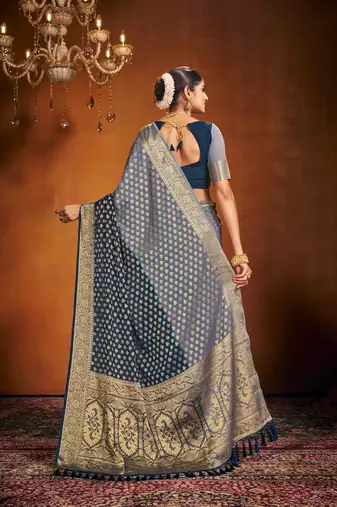 Blue Ethnic Zari Woven Saree In Georgette c Saree
