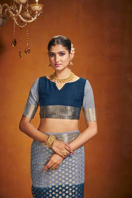 Blue Ethnic Zari Woven Saree In Georgette c Saree 3