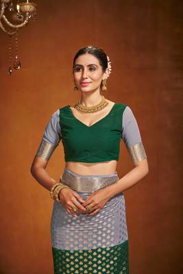Green Ethnic Zari Woven Saree In Georgette c Saree 3