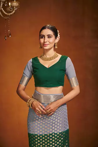 Green Ethnic Zari Woven Saree In Georgette c Saree