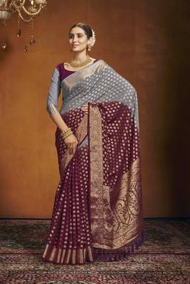 Maroon Ethnic Zari Woven Saree In Georgette c Saree 1