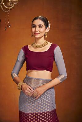 Maroon Ethnic Zari Woven Saree In Georgette c Saree 3