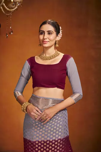 Maroon Ethnic Zari Woven Saree In Georgette c Saree
