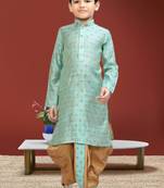 Boy's sea green printed dhoti kurta