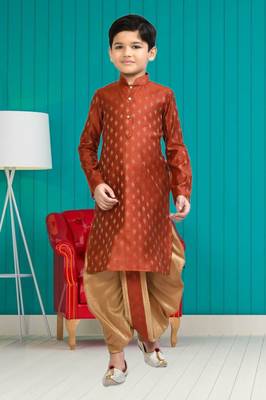 Boy's red printed dhoti kurta 1