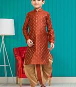 Boy's red printed dhoti kurta