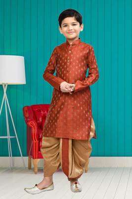 Boy's red printed dhoti kurta 2