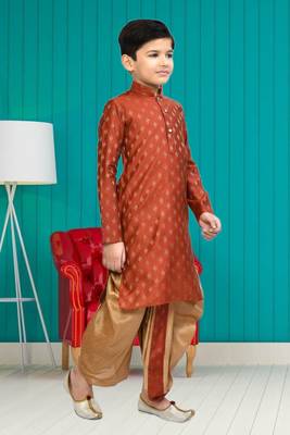 Boy's red printed dhoti kurta 4