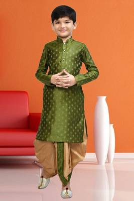 Boy's green printed dhoti kurta 1
