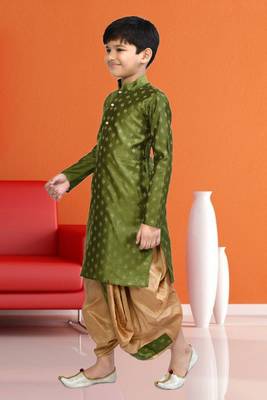 Boy's green printed dhoti kurta 2