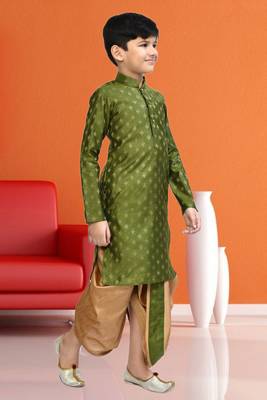 Boy's green printed dhoti kurta 4