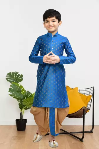 Boy's blue printed dhoti kurta