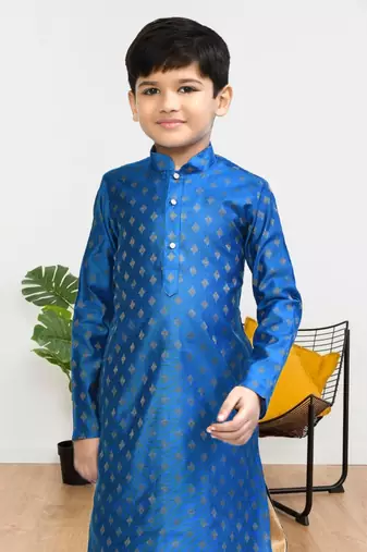 Boy's blue printed dhoti kurta