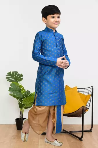 Boy's blue printed dhoti kurta