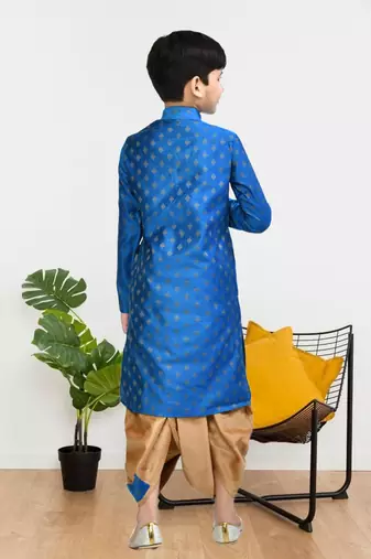 Boy's blue printed dhoti kurta