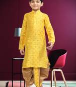 Boy's yellow printed dhoti kurta