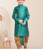 Boy's green printed dhoti kurta