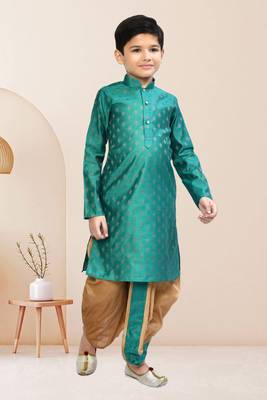 Boy's green printed dhoti kurta 2