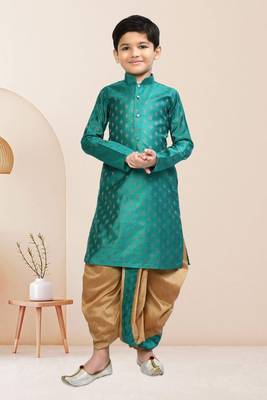 Boy's green printed dhoti kurta 3