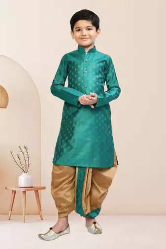 Boy's green printed dhoti kurta
