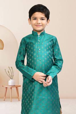 Boy's green printed dhoti kurta 4