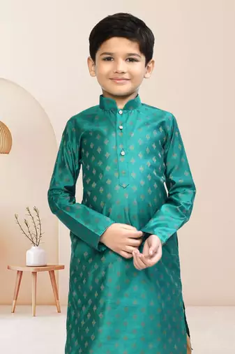 Boy's green printed dhoti kurta