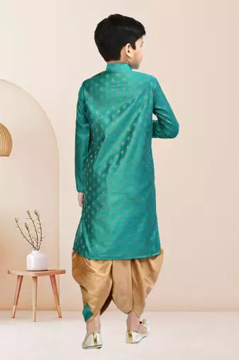 Boy's green printed dhoti kurta