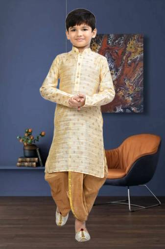 Boy's fawn printed dhoti kurta