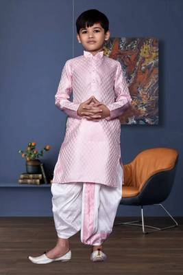 Boy's pink printed dhoti kurta 1