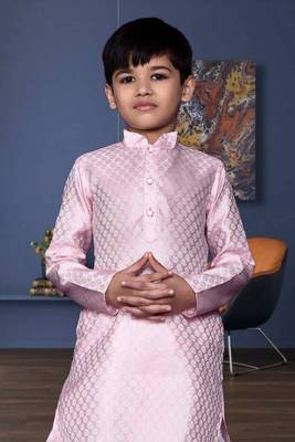 Boy's pink printed dhoti kurta 3