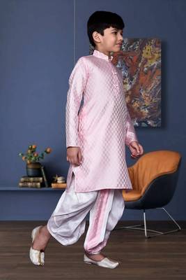 Boy's pink printed dhoti kurta 4