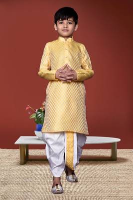 Boy's yellow printed dhoti kurta 1