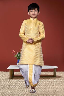 Boy's yellow printed dhoti kurta 2