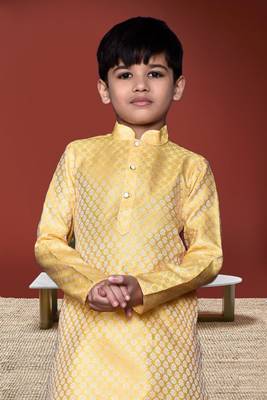 Boy's yellow printed dhoti kurta 3