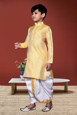 Boy's yellow printed dhoti kurta 4