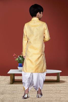 Boy's yellow printed dhoti kurta 5