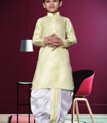 Boy's lemon yellow printed dhoti kurta