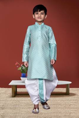 Boy's sky blue printed dhoti kurta 1