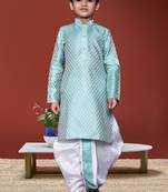 Boy's sky blue printed dhoti kurta