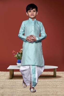 Boy's sky blue printed dhoti kurta 2