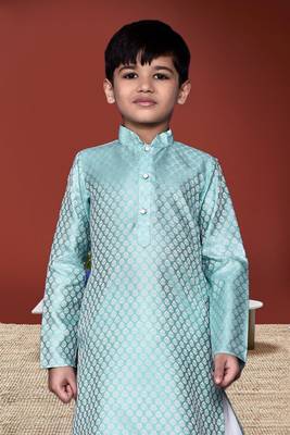 Boy's sky blue printed dhoti kurta 3